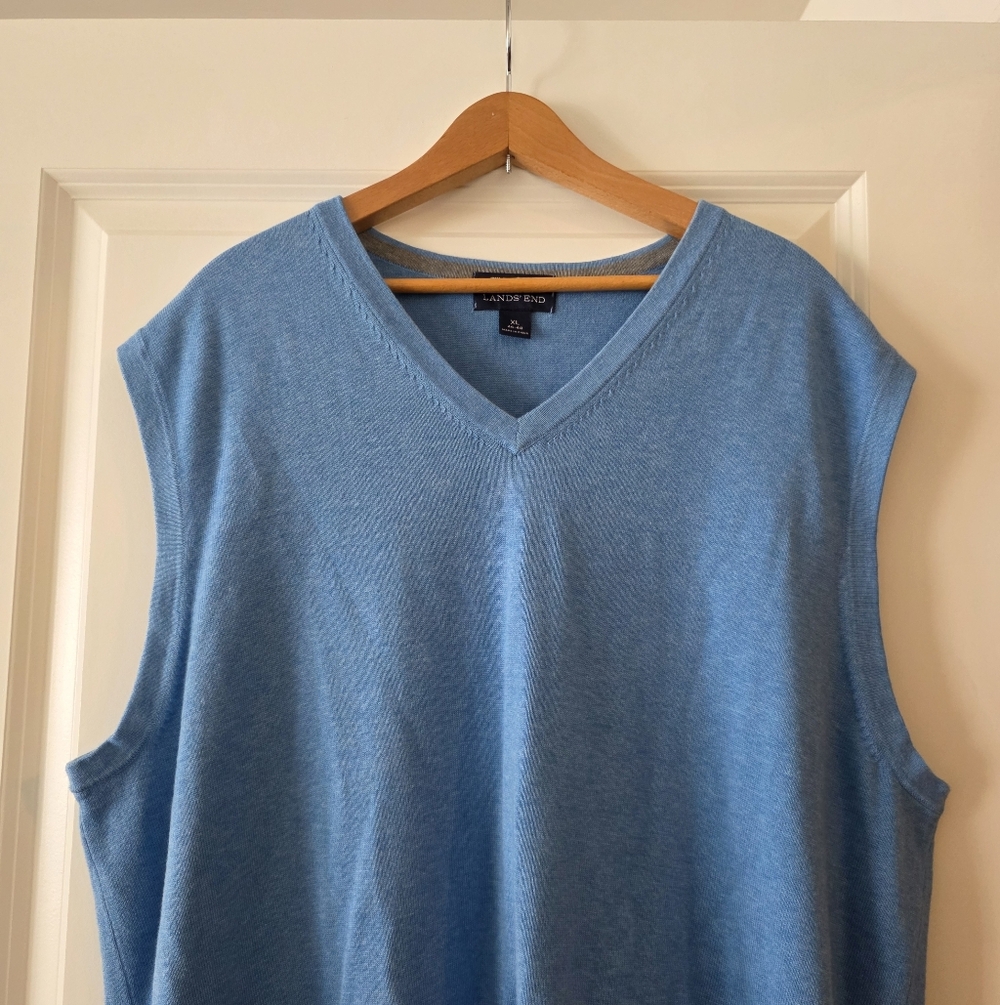 Lands' End Sweatervest Vneck Mens XL 100% Cotton Preppy Golf Business Casual